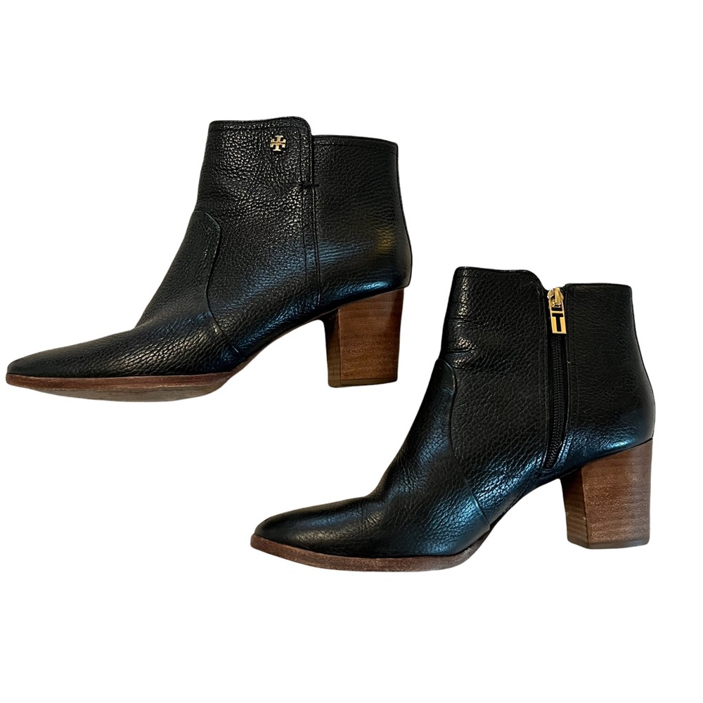 Tory Burch Black Leather Ankle Booties with Medium Heel